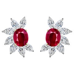 Boucles d'oreilles certifiées GIA en rubis et diamants marquises