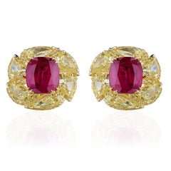 Gia Certified Ruby and Yellow Diamond Earrings