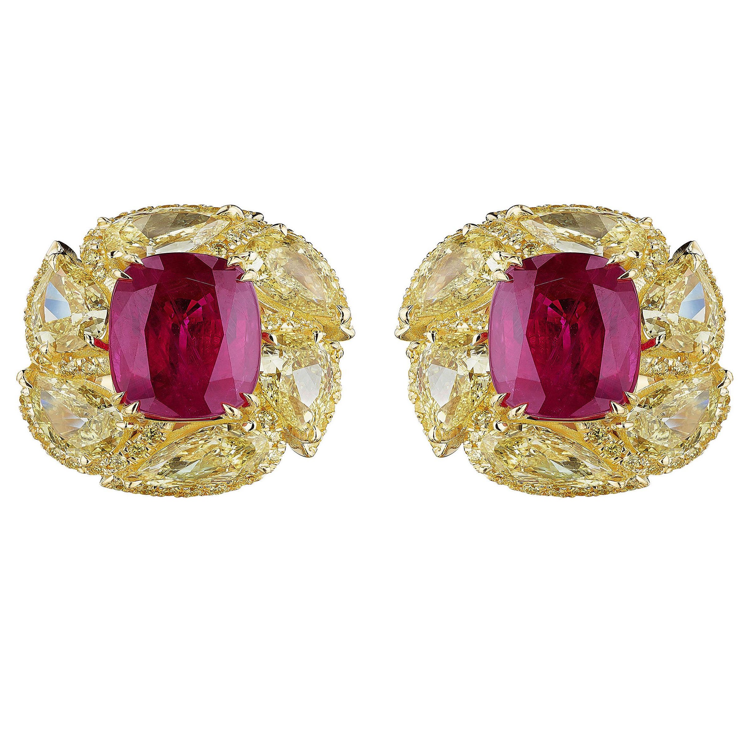 GIA-zertifizierte Rubin- und gelbe Diamant-Ohrringe