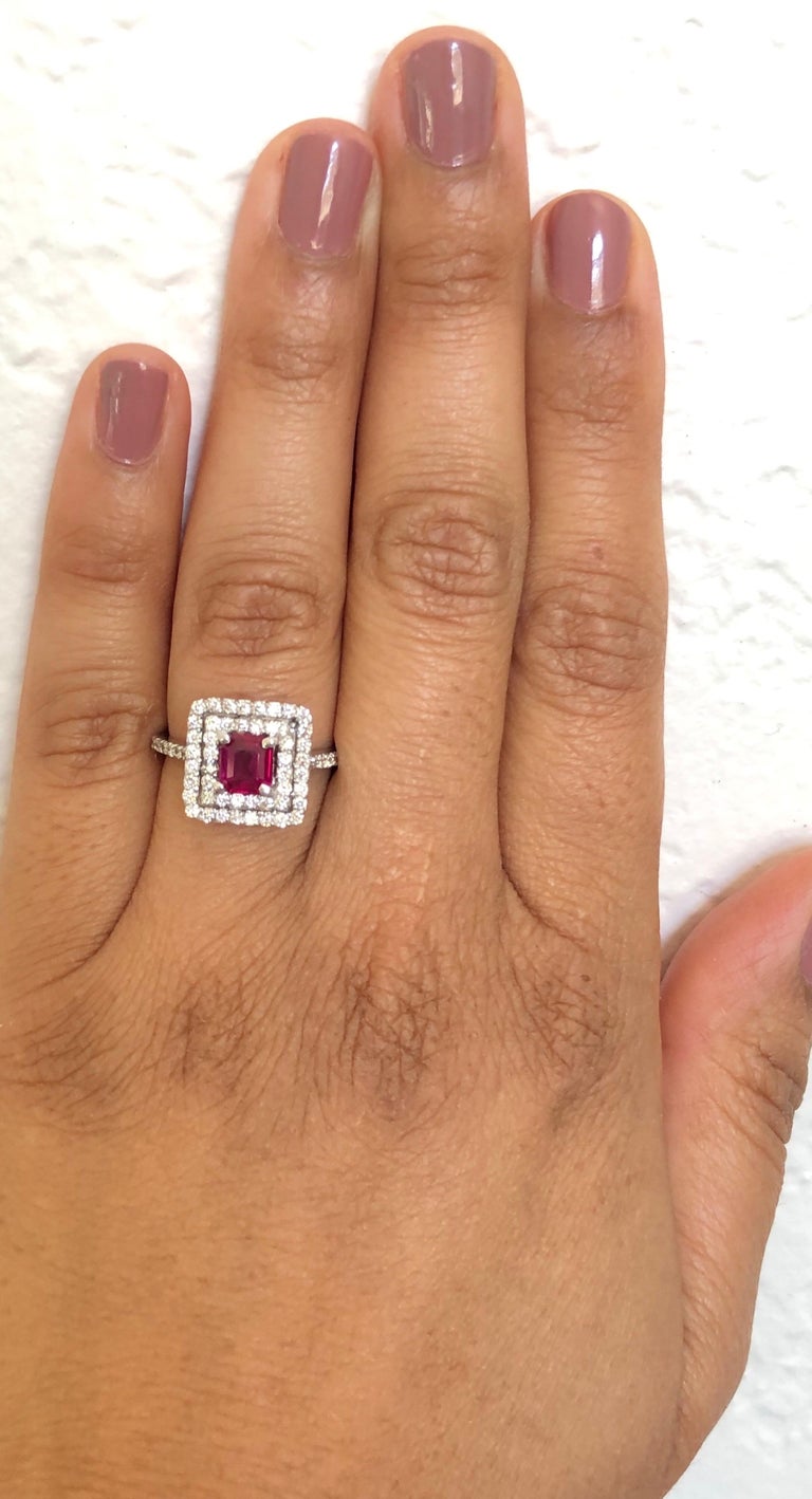 GIA Certified Ruby Diamond 18 Karat White Gold Engagement Ring In New Condition For Sale In Los Angeles, CA