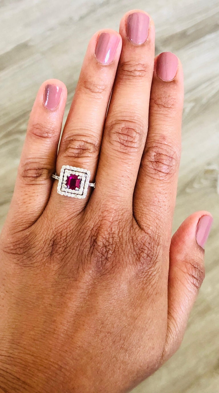Women's GIA Certified Ruby Diamond 18 Karat White Gold Engagement Ring For Sale