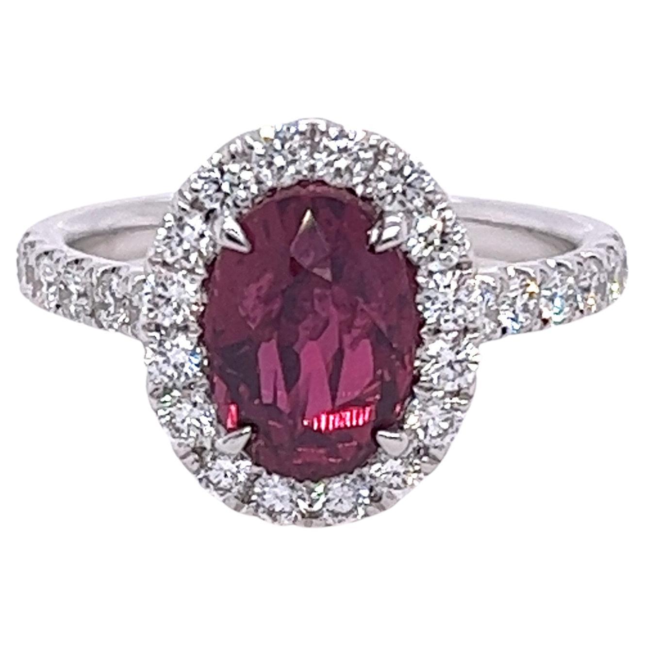 GIA Certified Ruby & Diamond Halo Ring in 18 Karat White Gold For Sale