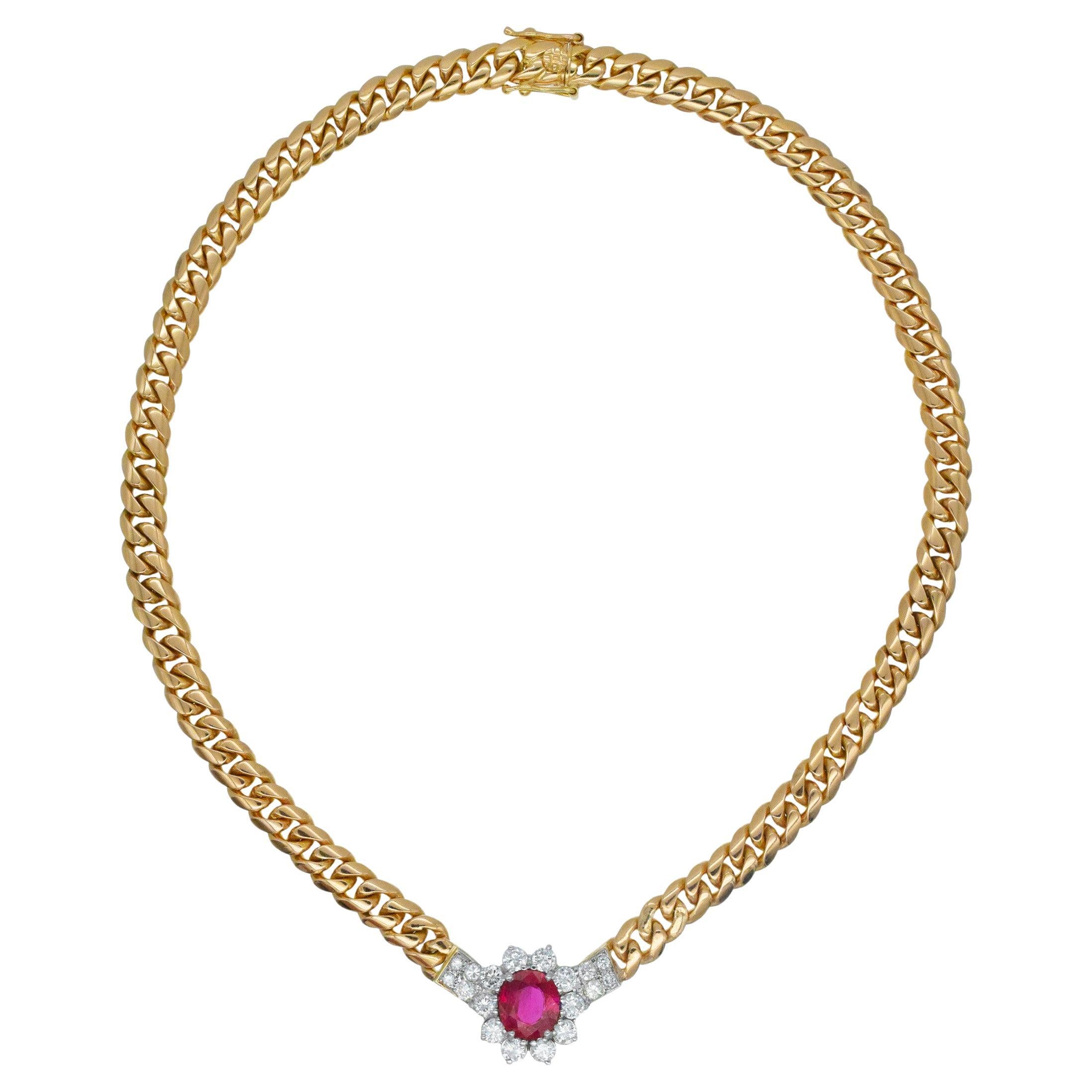 GIA Certified Ruby 
Diamond Necklace In 18k For Sale