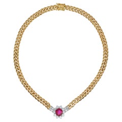 GIA Certified Ruby 
Diamond Necklace In 18k