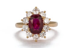 GIA Certified Ruby and Diamond Ring 18 Karat Yellow Gold French Mounting