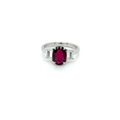 GIA Certified Ruby & Diamond Three Stone Ring in Platinum