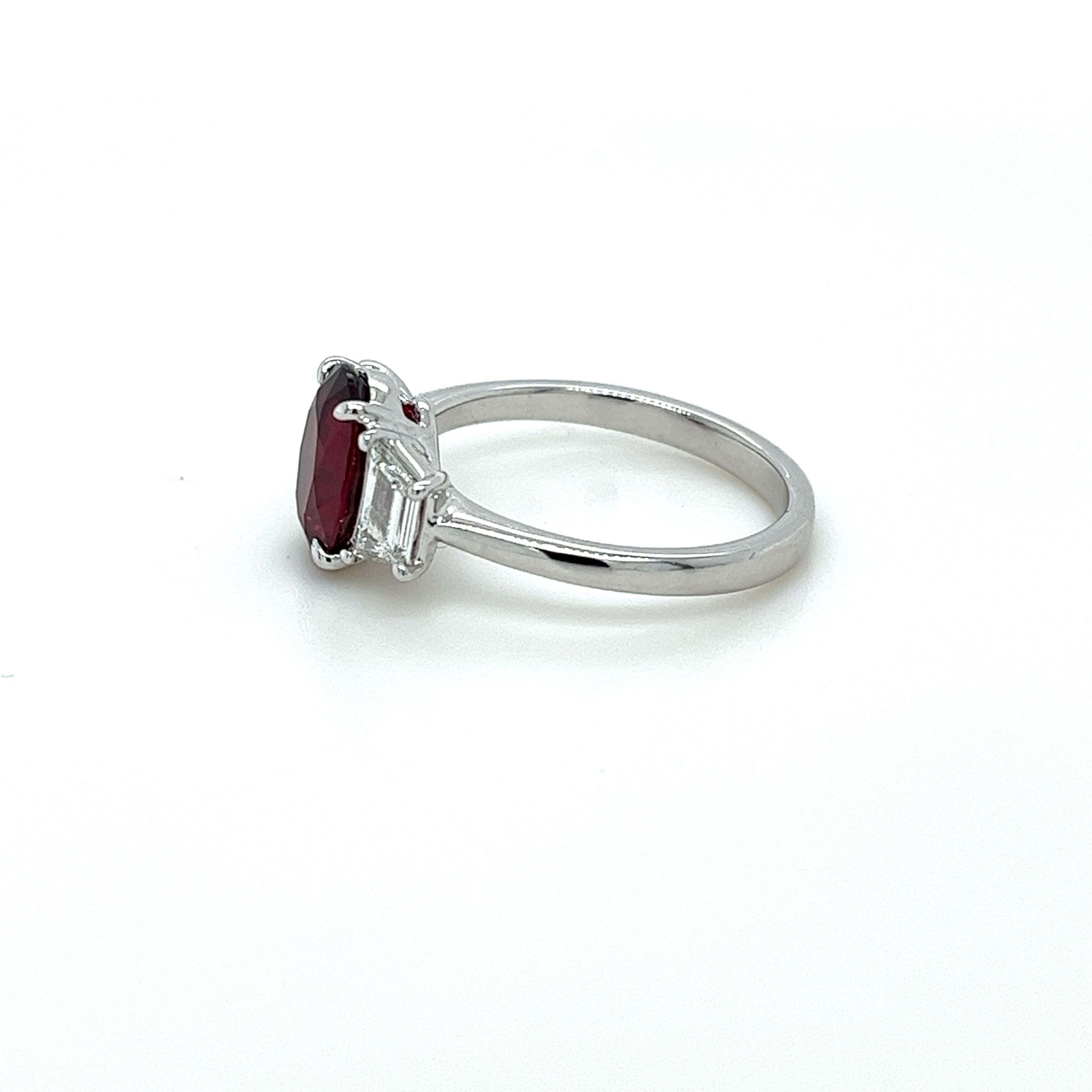 Oval Cut GIA Certified Ruby & Diamond Three Stone Ring in Platinum For Sale