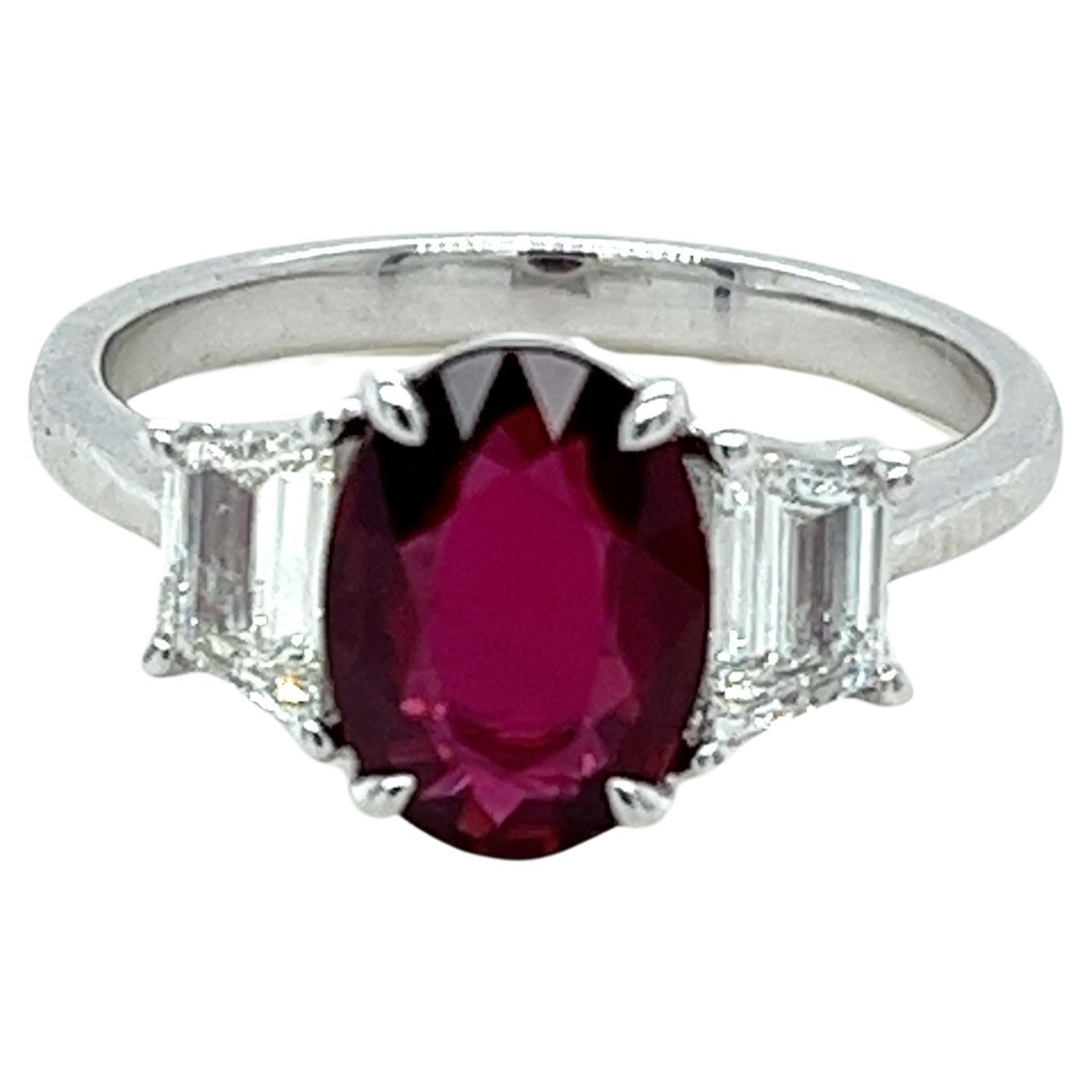 GIA Certified Ruby & Diamond Three Stone Ring in Platinum