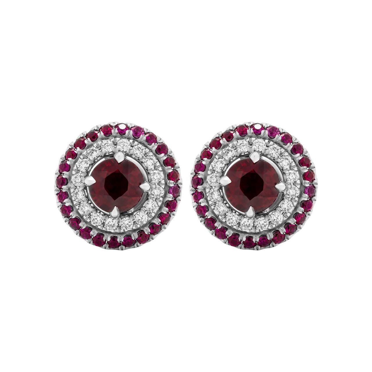 Modern GIA Certified Ruby Halo Stud Earrings For Sale