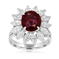 GIA Certified Ruby Oval 4.01 Carat Diamond Halo Platinum Ring