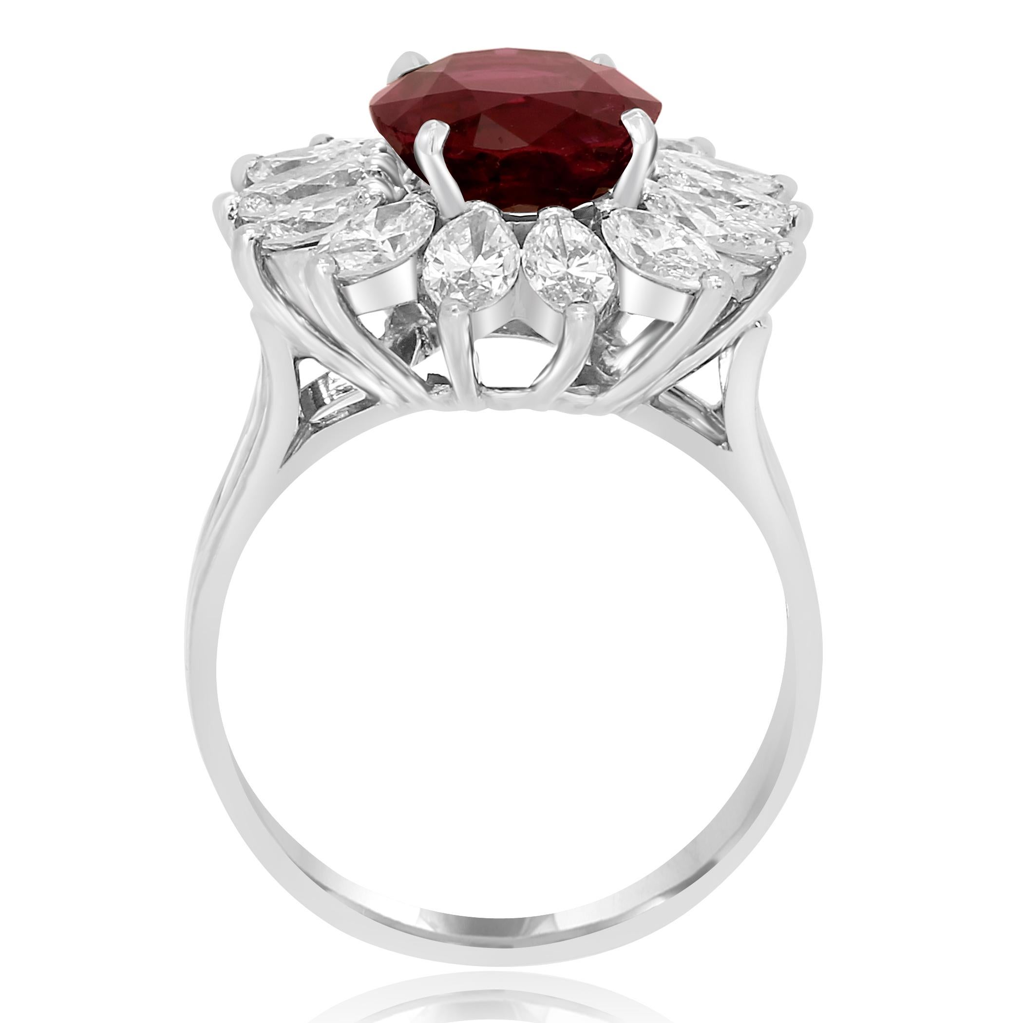 Women's GIA Certified Ruby Oval 4.01 Carat Diamond Halo Platinum Ring For Sale