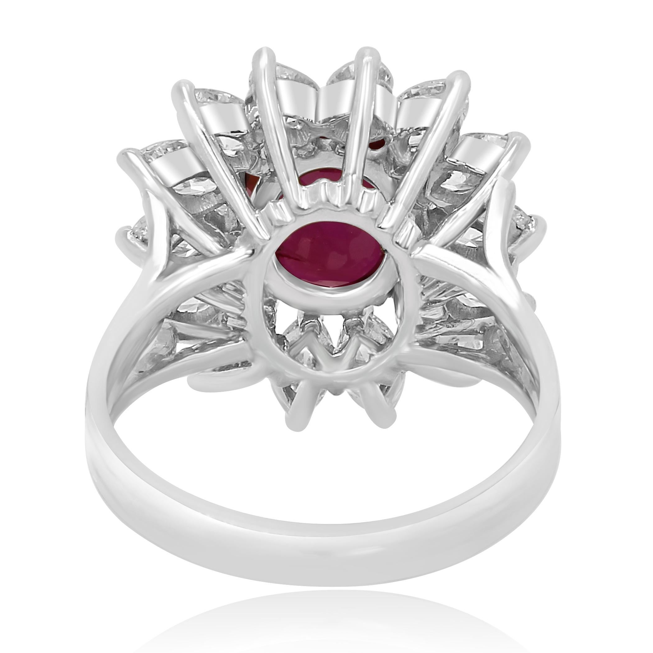 GIA Certified Ruby Oval 4.01 Carat Diamond Halo Platinum Ring For Sale 1