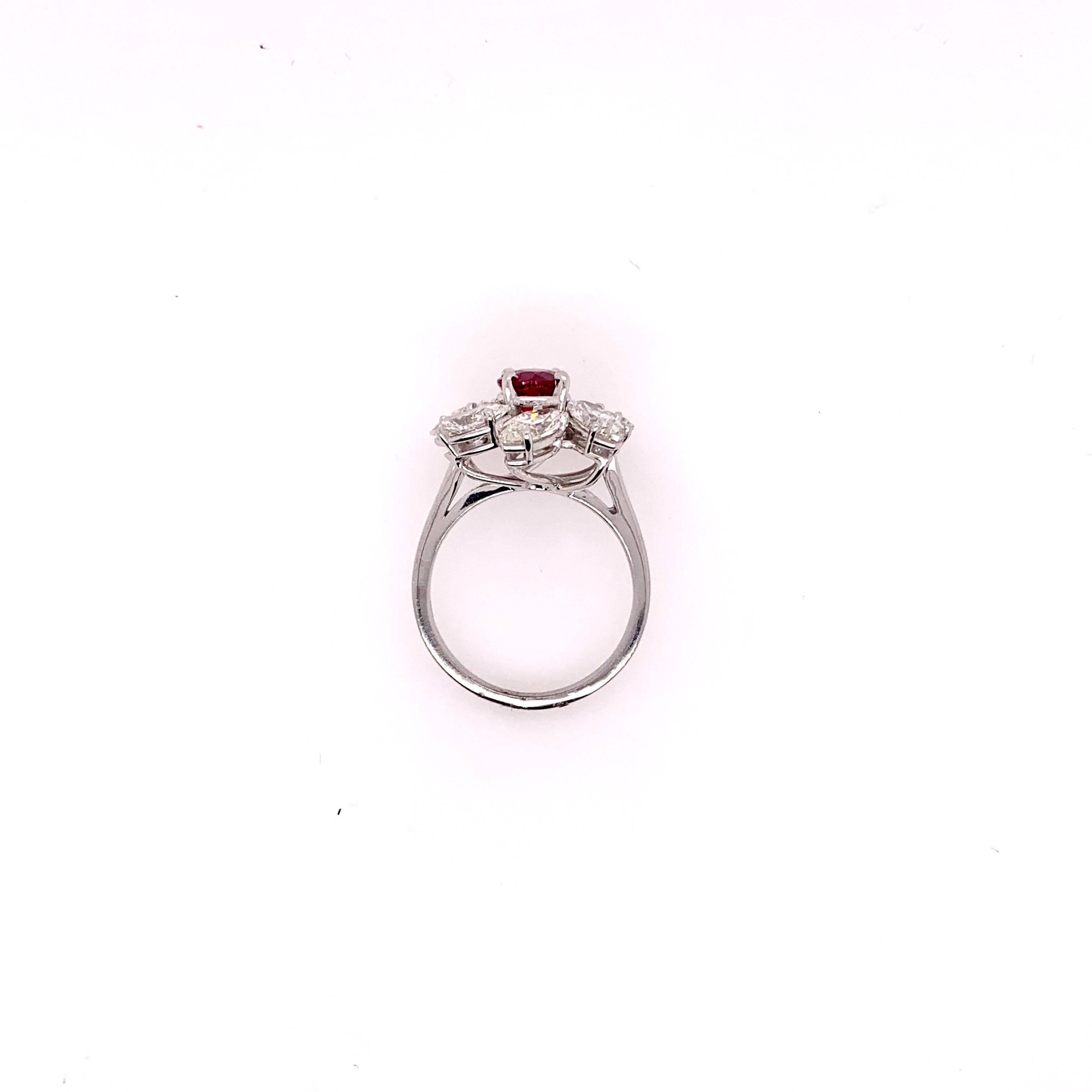 Contemporary GIA Certified Ruby Ring with Diamonds in 18 Karat White Gold Floral Pattern For Sale
