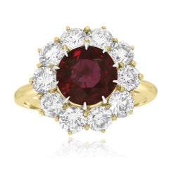 GIA Certified Ruby Round 3.90 Carat Diamond Halo Ring Gold Platinum Ring