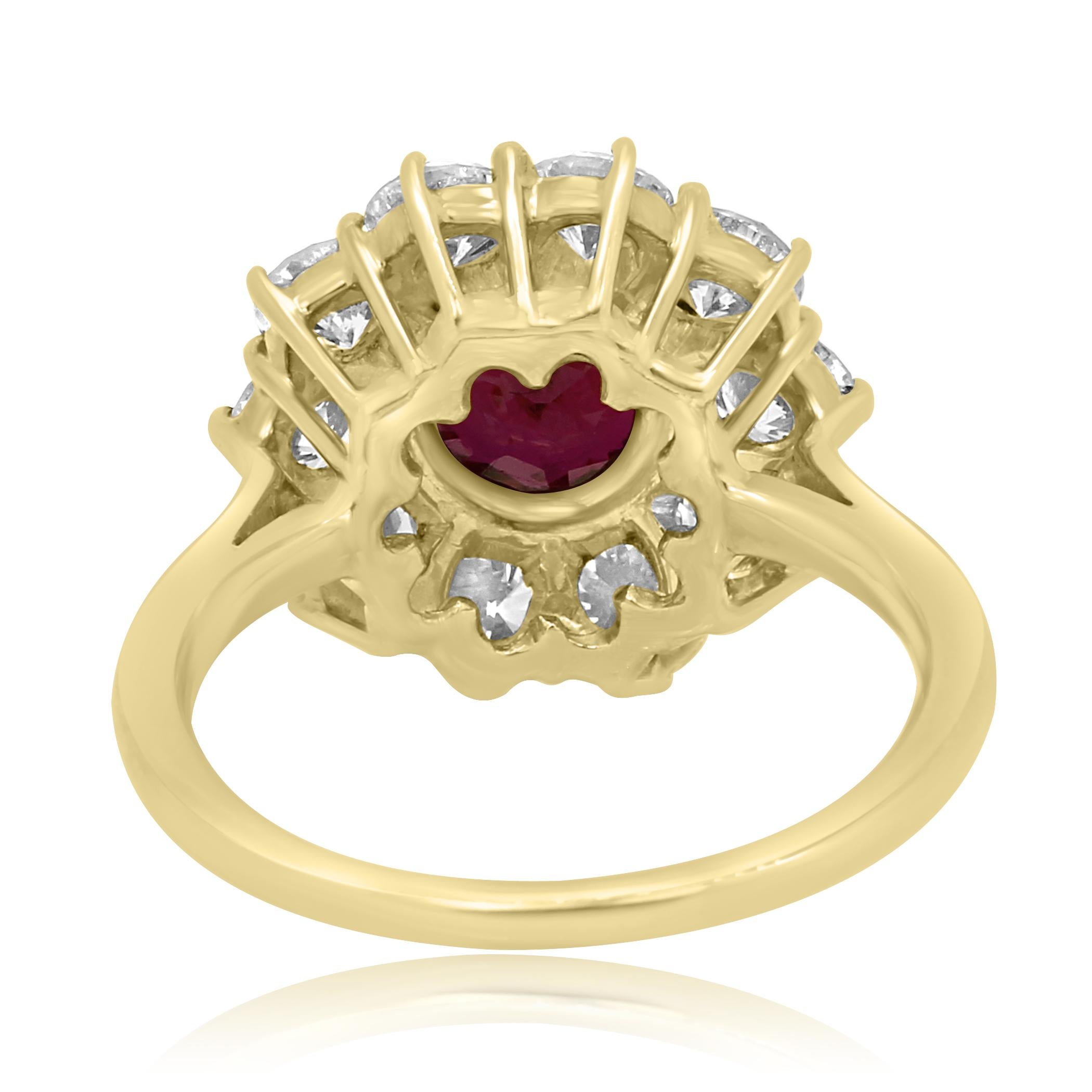 GIA Certified Ruby Round 3.90 Carat Diamond Halo Ring Gold Platinum Ring For Sale 1