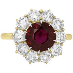 GIA Certified Ruby Round 3.90 Carat Diamond Halo Ring Gold Platinum Ring