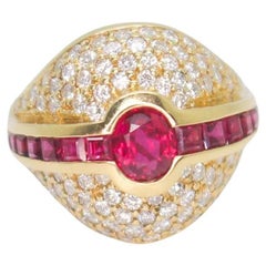 Anillo de Diamantes Blancos Rubí Certificado GIA en Oro Amarillo de 14K