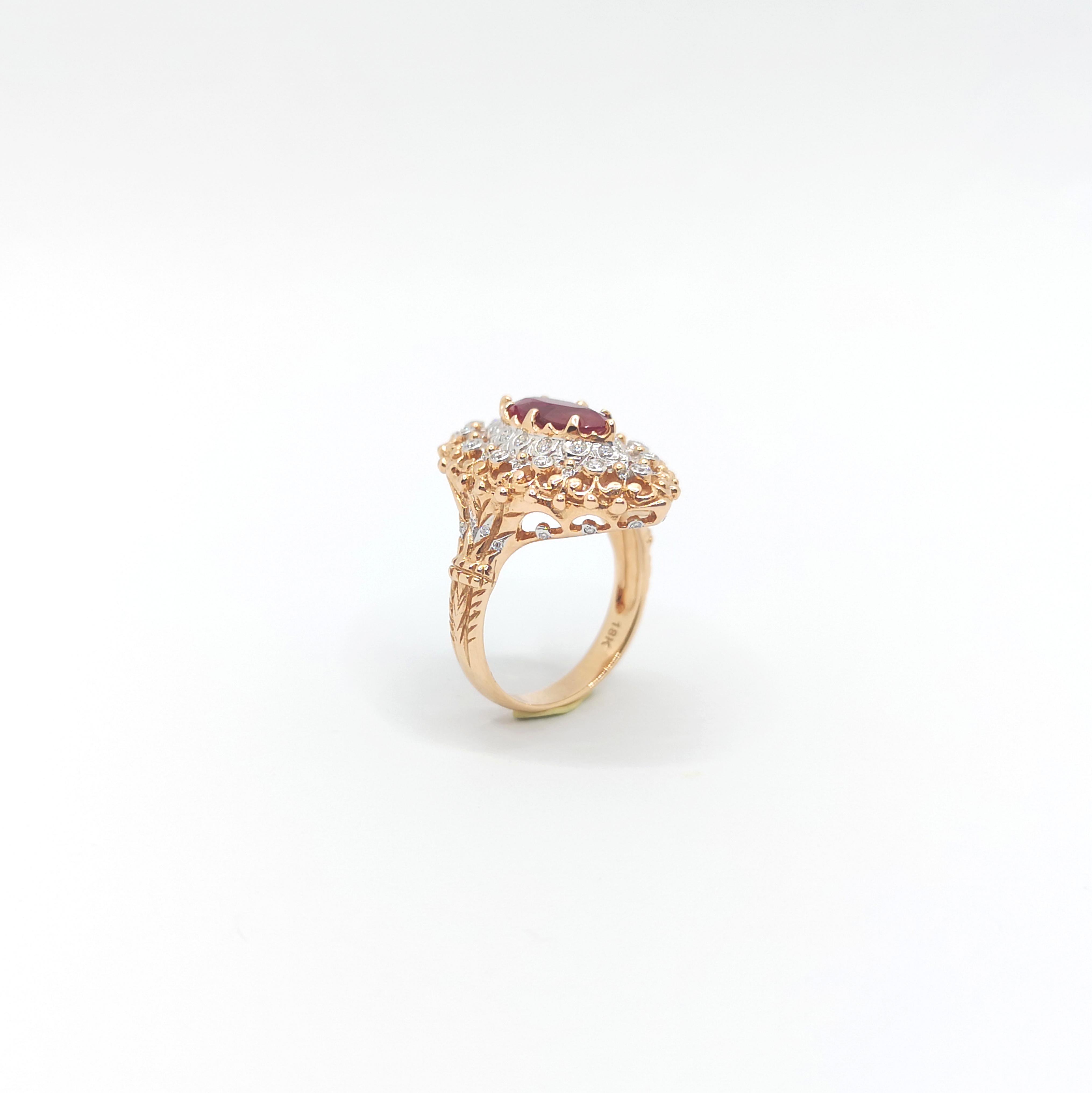 Anillo de Rubí Sangre de Paloma con Diamantes Certificado GIA engastado en Oro Rosa de 18K en venta 6
