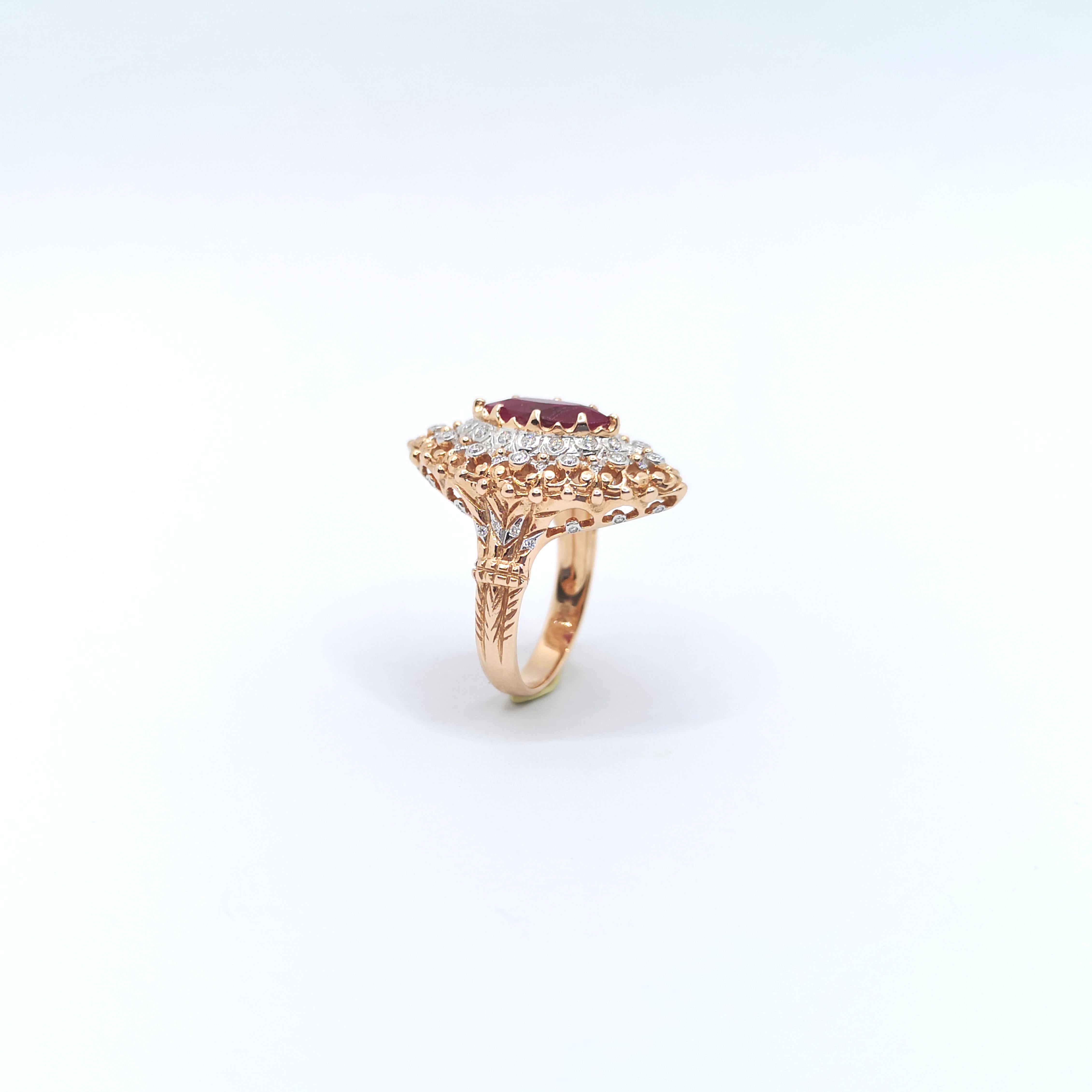Anillo de Rubí Sangre de Paloma con Diamantes Certificado GIA engastado en Oro Rosa de 18K en venta 7