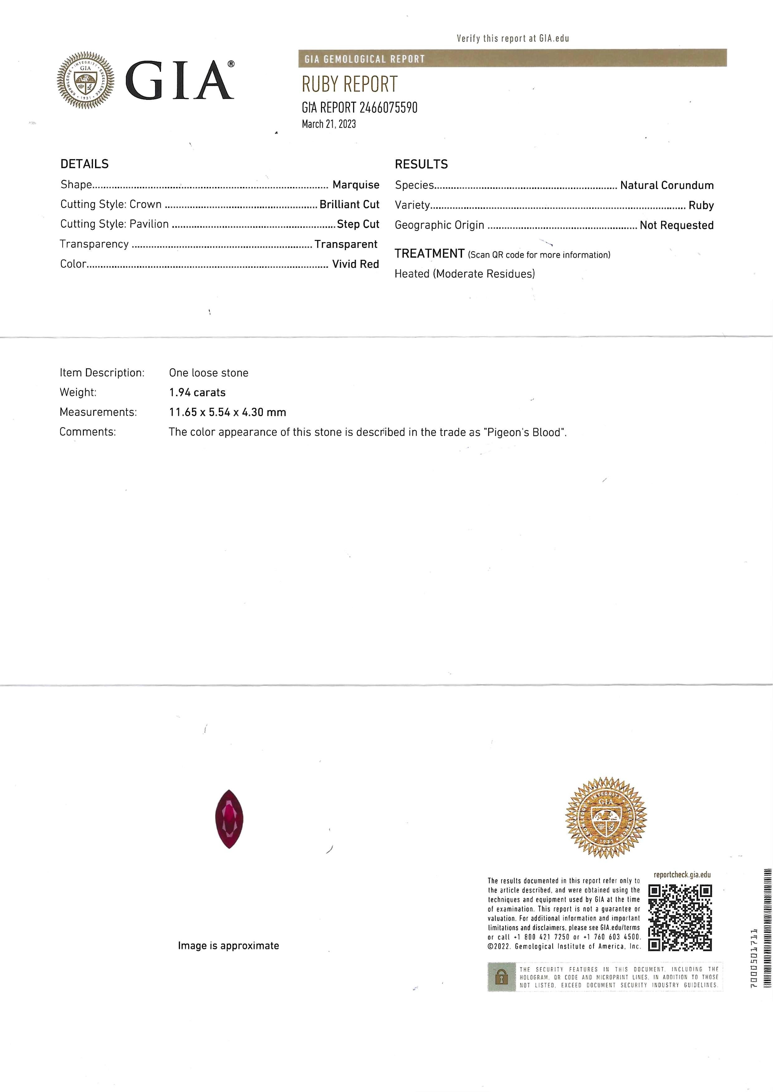 Anillo de Rubí Sangre de Paloma con Diamantes Certificado GIA engastado en Oro Rosa de 18K en venta 9
