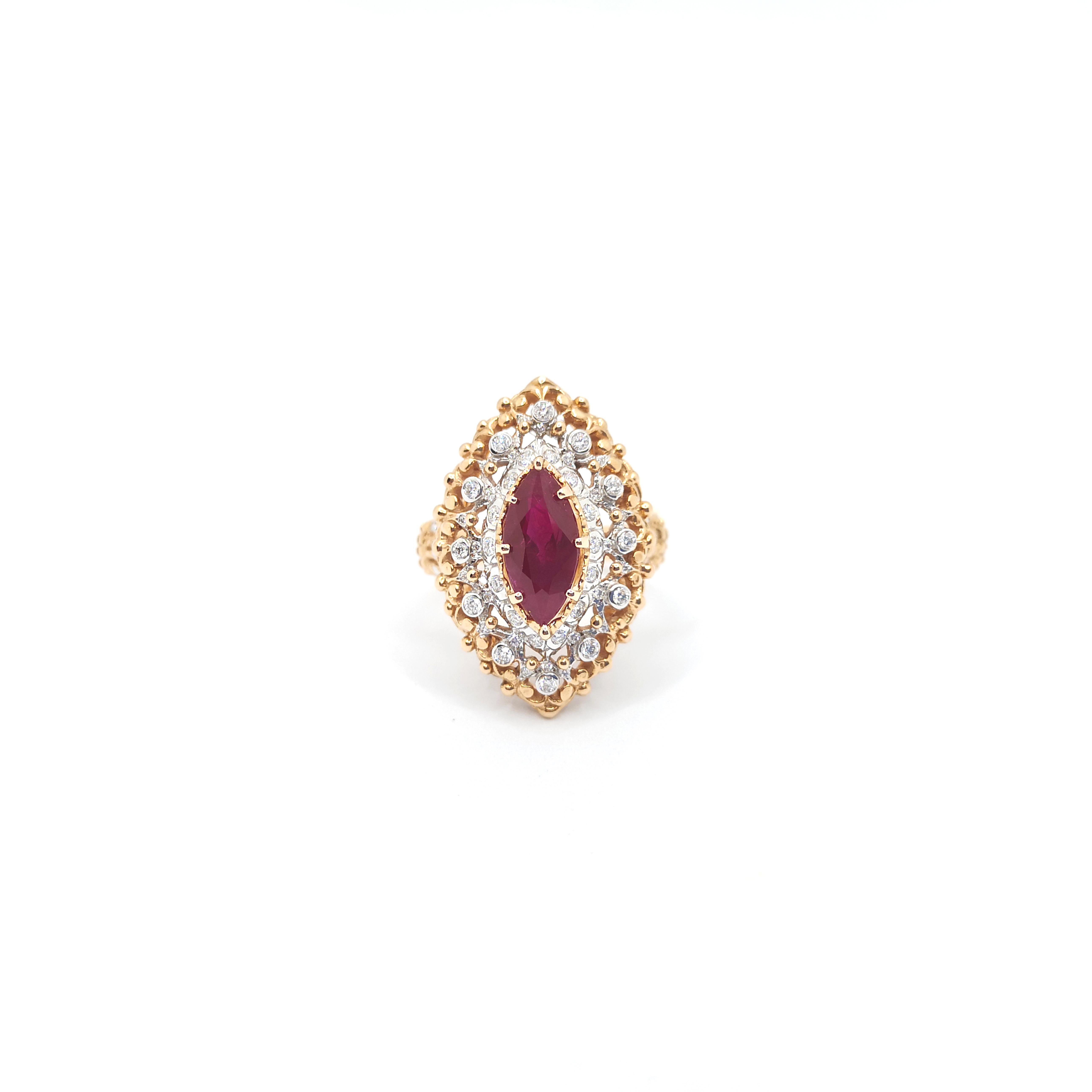 Anillo de Rubí Sangre de Paloma con Diamantes Certificado GIA engastado en Oro Rosa de 18K en venta 3