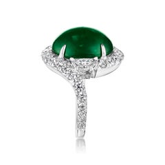 GIA Certified Russian Emerald Cabochon and Diamond Platinum Ring