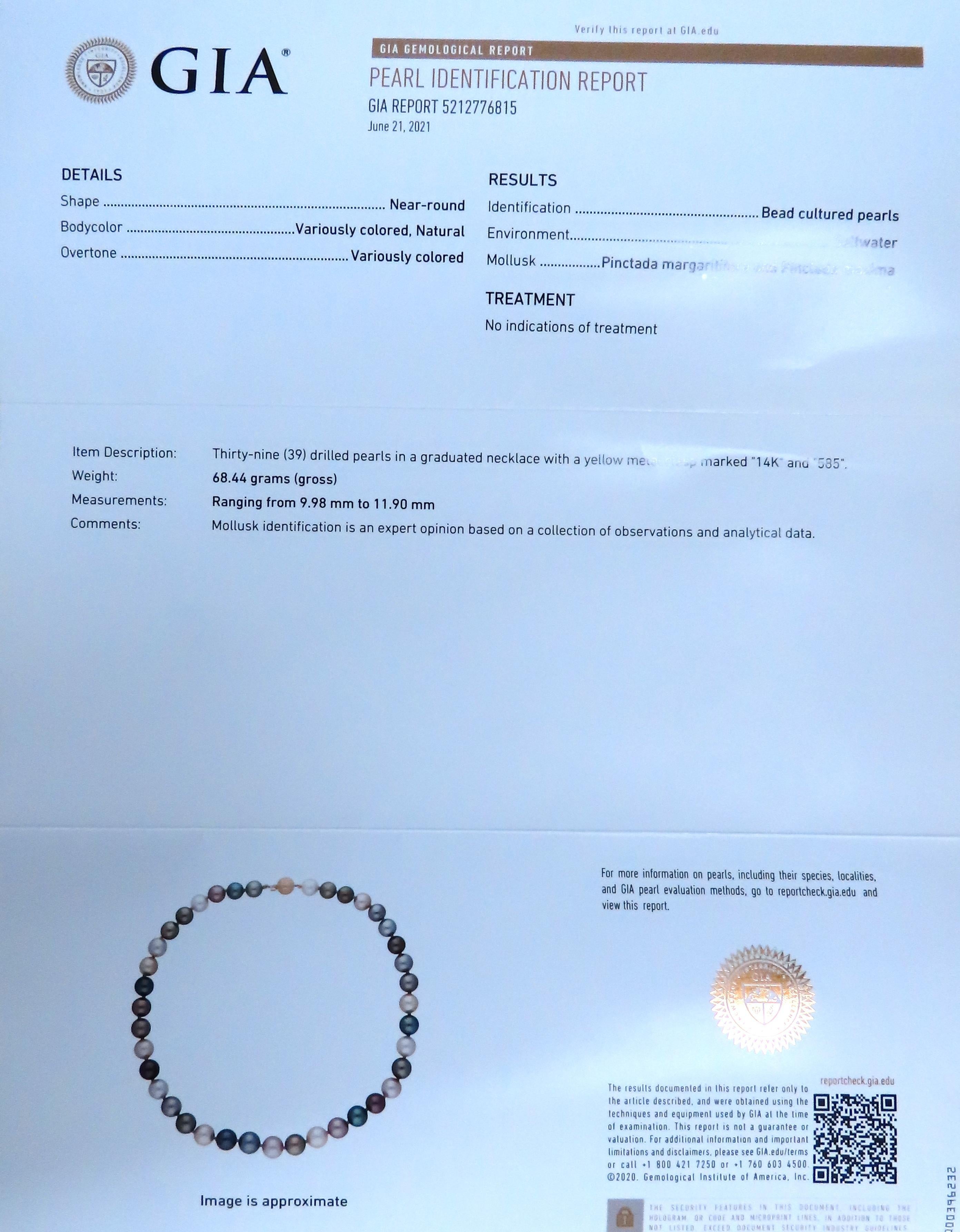 GIA Certified Saltwater Margaritifera Pintada Maxima Pearl Necklace 14kt 12373 In New Condition For Sale In New York, NY