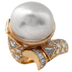 GIA Certified Saltwater Pearl and Diamond Ring