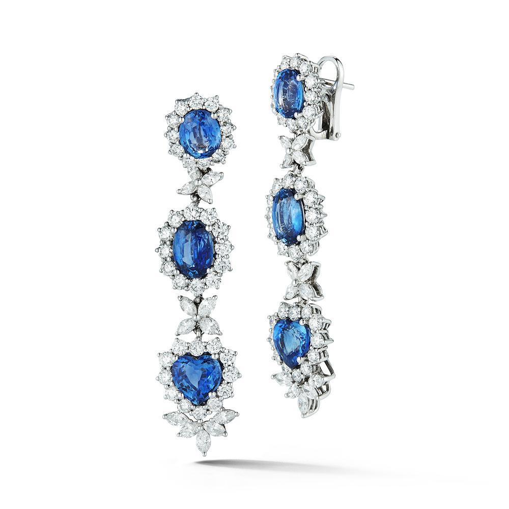 Brilliant Cut GIA Certified Sapphire and Diamond Earrings For Sale