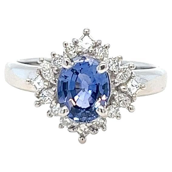 GIA Certified Sapphire and Diamond Halo Ballerina Ring In New Condition For Sale In Coral Gables, FL