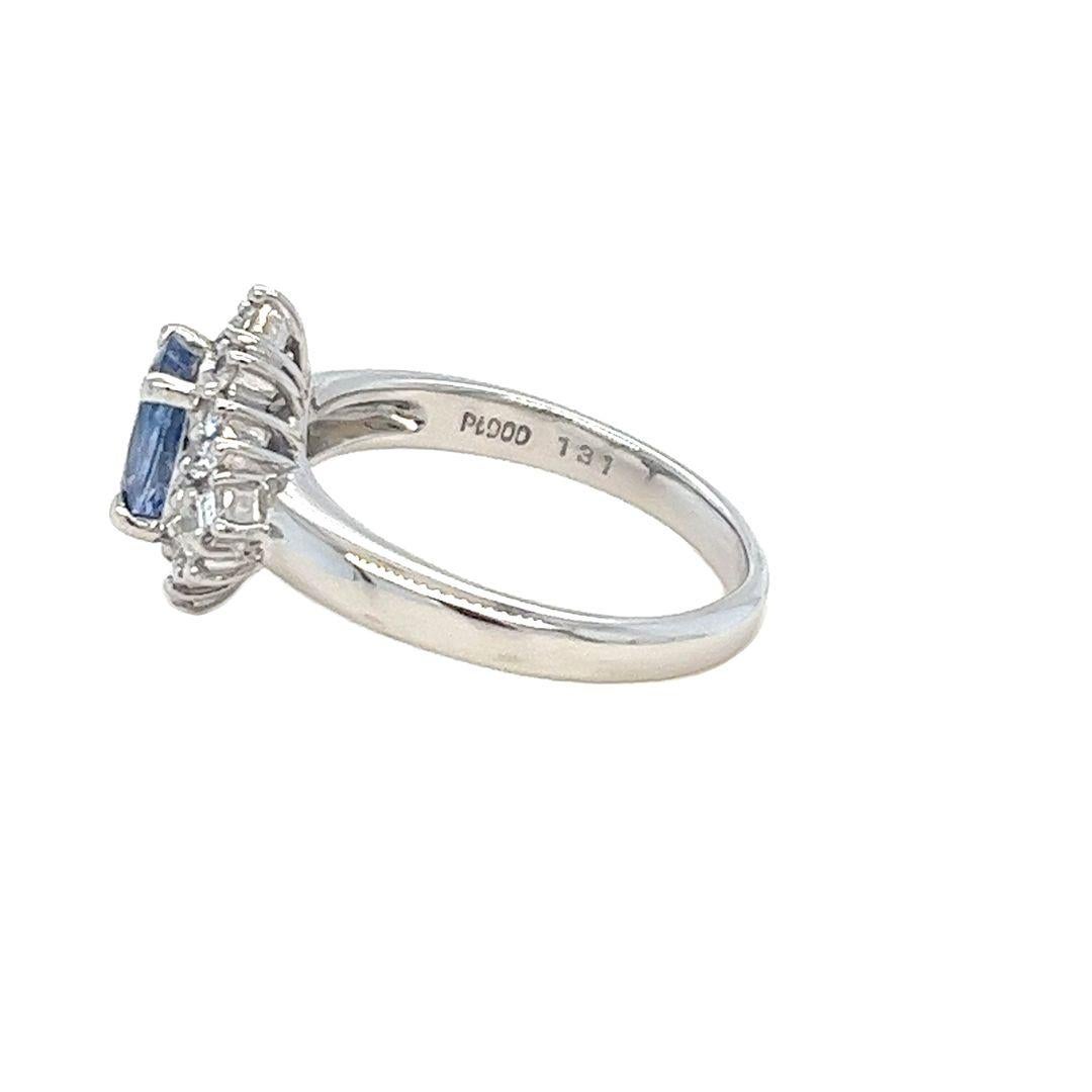 Women's GIA Certified Sapphire and Diamond Halo Ballerina Ring For Sale