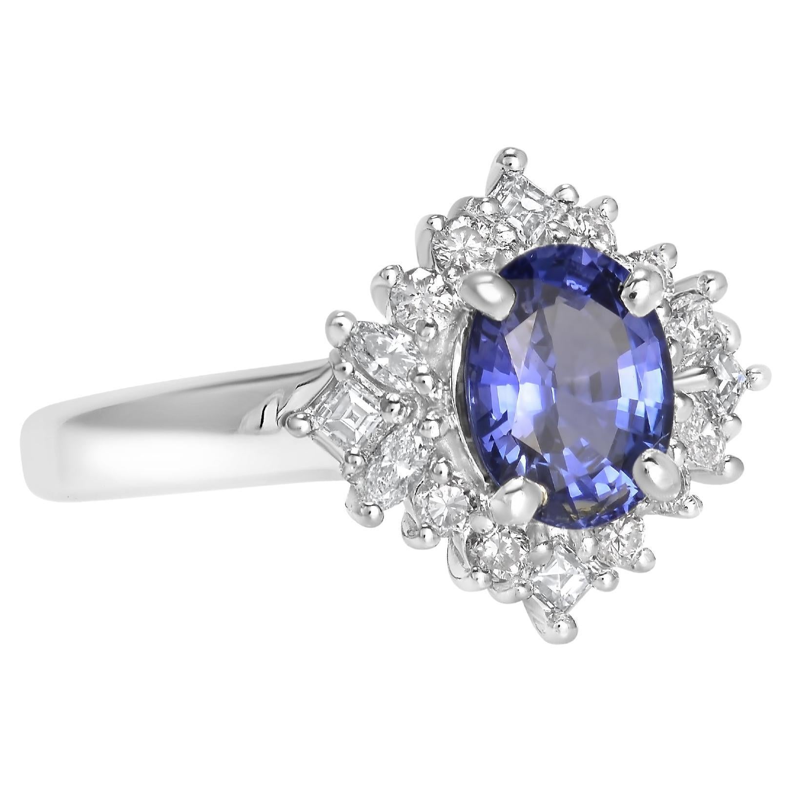 GIA Certified Sapphire and Diamond Halo Ballerina Ring