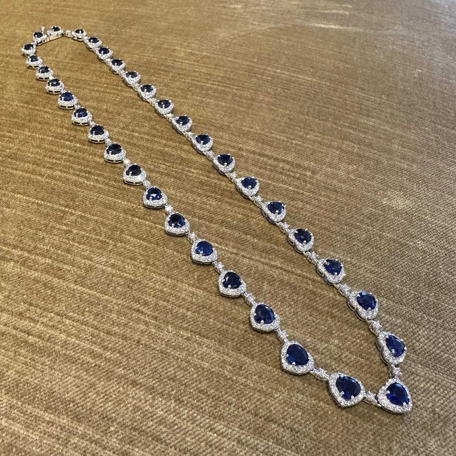 Pear Cut GIA Certified Sapphire and Diamond Necklace in White Gold