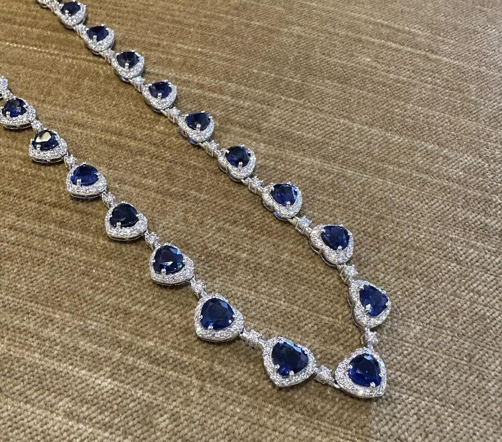 GIA Certified Sapphire and Diamond Necklace in White Gold In Excellent Condition In La Jolla, CA