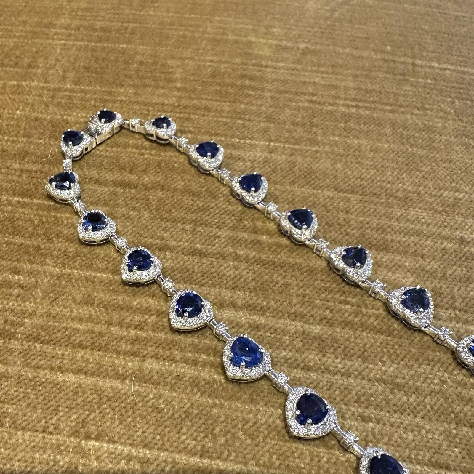 Women's GIA Certified Sapphire and Diamond Necklace in White Gold