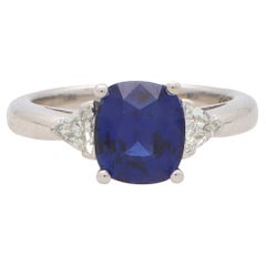 GIA Certified Sapphire and Diamond Trilogy Ring Set in 18k White Gold