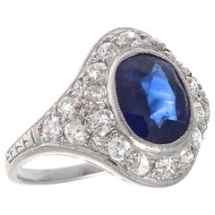 GIA Certified Sapphire Art Deco Diamond Platinum Ring