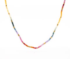 GIA Certified Sapphire Bead Rainbow Multi-Color Necklace in 14k Yellow Gold