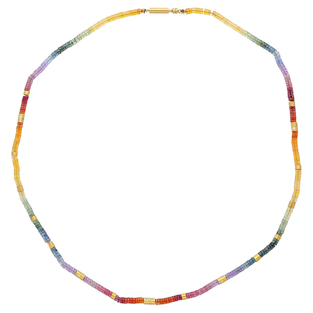Collana multicolore arcobaleno con perle di zaffiro certificate GIA in oro giallo 14k in vendita