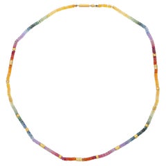 Collier arc-en-ciel multicolore en or jaune 14 carats avec perles de saphir certifiées GIA