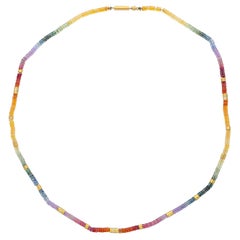 GIA Certified Sapphire Bead Rainbow Multi-Color Necklace in 14k Yellow Gold