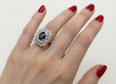 GIA Certified Sapphire Diamond 14K White Gold Halo Cocktail Ring 6.30 TCW