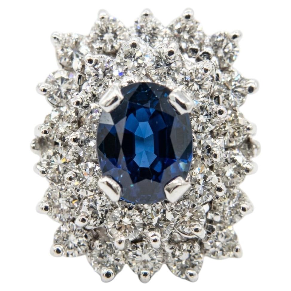 GIA Certified Sapphire Diamond 14K White Gold Halo Cocktail Ring 6.30 TCW
