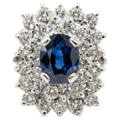 GIA Certified Sapphire Diamond 14K White Gold Halo Cocktail Ring 6.30 TCW