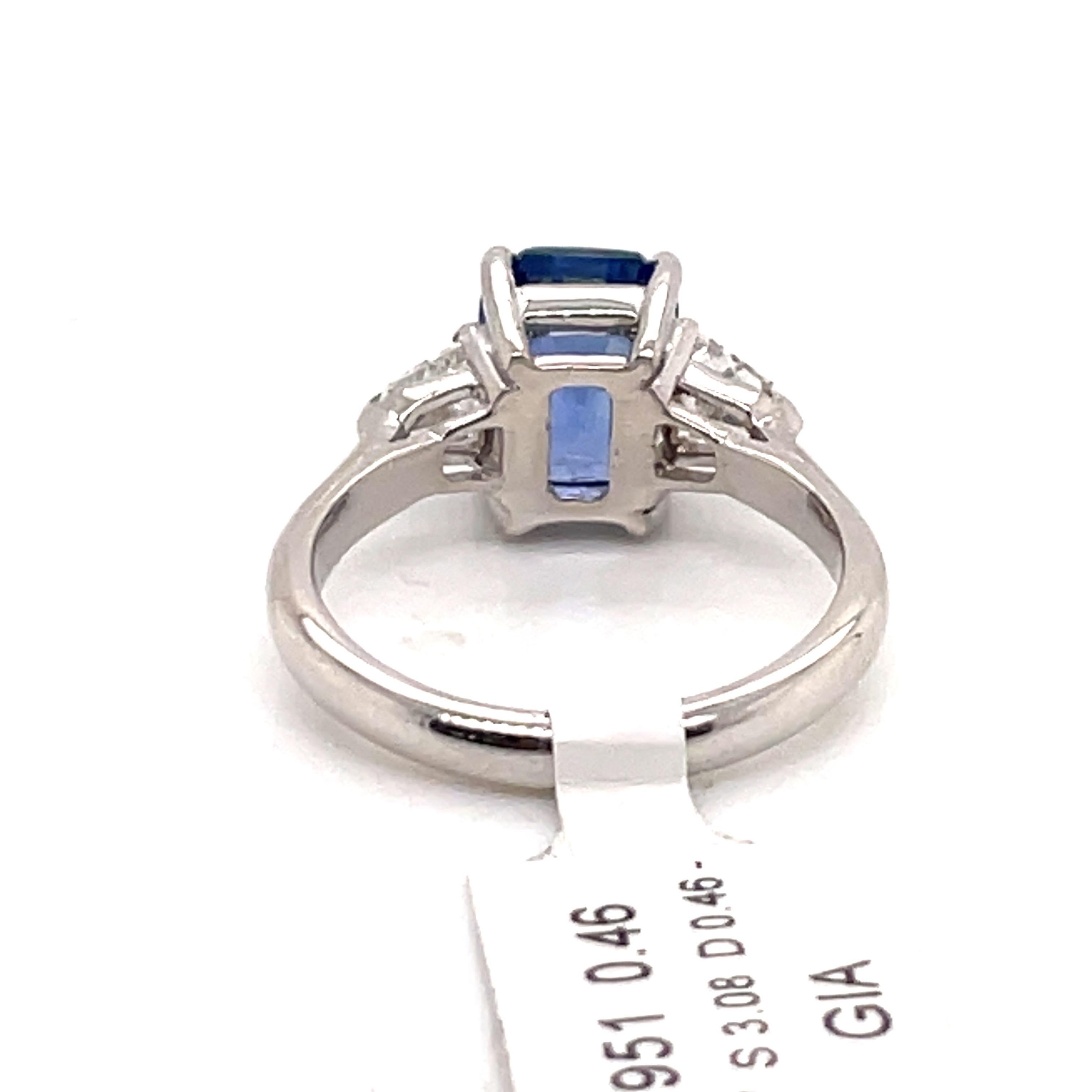 GIA Certified Sapphire Diamond Three-Stone Ring 18 Karat White Gold No Heat 1