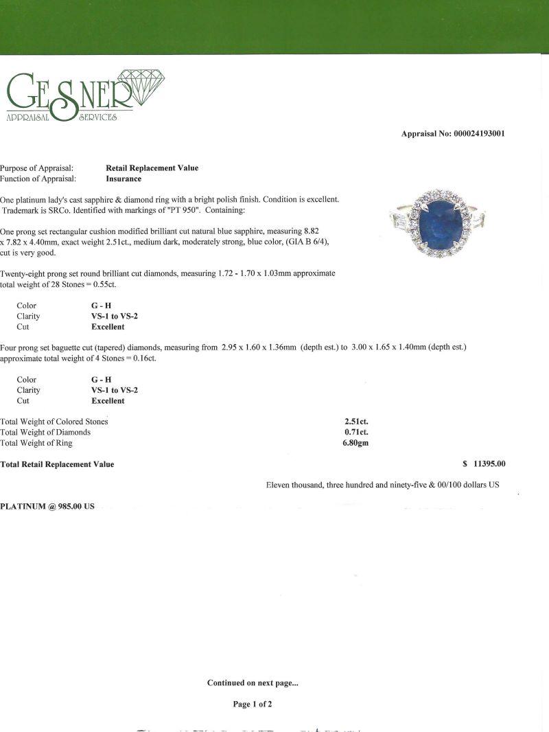GIA Certified Sapphire Ring, 2.51 ct Unheated Platinum Sapphire Ring For Sale 5
