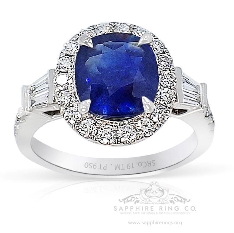 Cushion Cut GIA Certified Sapphire Ring, 2.51 ct Unheated Platinum Sapphire Ring For Sale