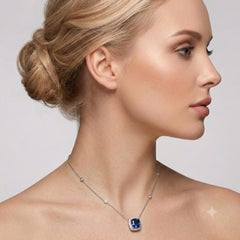 GIA Certified Sapphire Round Diamond White Gold Necklace
