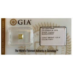 GIA Certified Sealed 1.01 Carat Fancy Yellow Untreated Cushion Cut Diamond