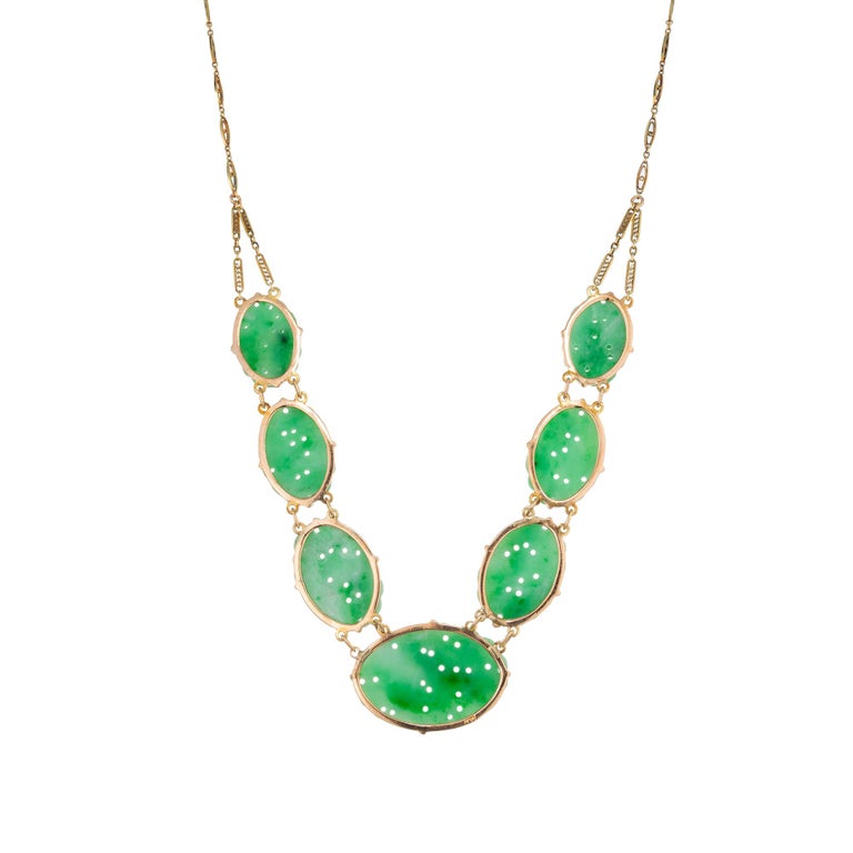 GIA Certified Seven Stone Oval Natural Jadeite Jade Gold Pendant